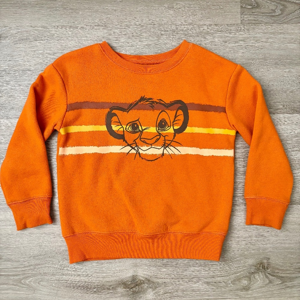 DISNEY Lion King SIMBA Face Orange Crewneck Sweatshirt Long Sleeve Boys Size 4